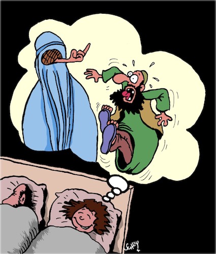 Cartoon: A Dream (medium) by Karsten Schley tagged afghanistan,women,taliban,patriarchy,religion,muslims,islam,politics,war,men,society,afghanistan,women,taliban,patriarchy,religion,muslims,islam,politics,war,men,society