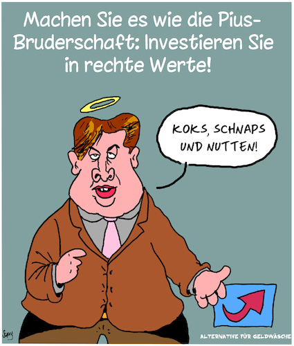 Cartoon: AfD hilft Steuern sparen! (medium) by Karsten Schley tagged wirtschaftskriminalität,politik,steuerhinterziehung,afd,deutschland,piusbruderschaft,religion,fundamentalismus,rechtsextremismus,gesellschaft,wirtschaftskriminalität,politik,steuerhinterziehung,afd,deutschland,piusbruderschaft,religion,fundamentalismus,rechtsextremismus,gesellschaft