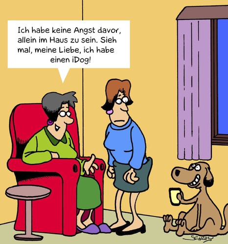 Cartoon: Allein (medium) by Karsten Schley tagged technik,senioren,tiere,hunde,wachhunde,alter,sicherheit,kriminalität,technik,senioren,tiere,hunde,wachhunde,alter,sicherheit,kriminalität