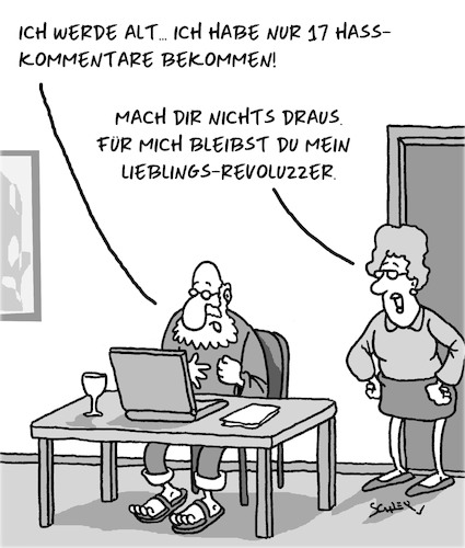 Cartoon: Alte Männer (medium) by Karsten Schley tagged männer,frauen,alter,revoluzzer,hasskommentare,facebook,ehe,liebe,familie,gesellschaft,männer,frauen,alter,revoluzzer,hasskommentare,facebook,ehe,liebe,familie,gesellschaft