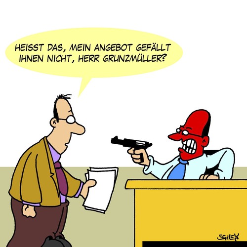 Cartoon: Angebot (medium) by Karsten Schley tagged verkäufer,verkaufen,kunden,wirtschaft,business,umsatz,verkäufer,verkaufen,kunden,wirtschaft,business,umsatz