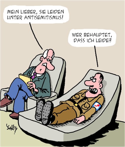 Cartoon: Antisemitismus (medium) by Karsten Schley tagged anzisemitismus,neonazis,psychiatrie,afd,politik,rechtsextremismus,gesellschaft,deutschland,anzisemitismus,neonazis,psychiatrie,afd,politik,rechtsextremismus,gesellschaft,deutschland
