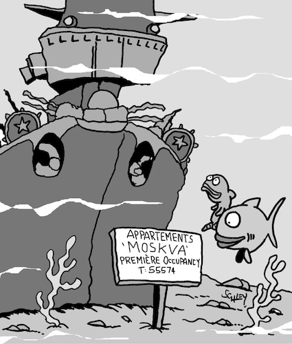 Cartoon: Appartements (medium) by Karsten Schley tagged moskva,guerre,russie,ukraine,navires,politique,moskva,guerre,russie,ukraine,navires,politique