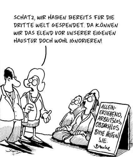 Cartoon: Armut (medium) by Karsten Schley tagged armut,dritte,welt,spenden,medien,salonlinke,obdachlosigkeit,arbeitslosigkeit,soziales,politik,gesellschaft,armut,dritte,welt,spenden,medien,salonlinke,obdachlosigkeit,arbeitslosigkeit,soziales,politik,gesellschaft