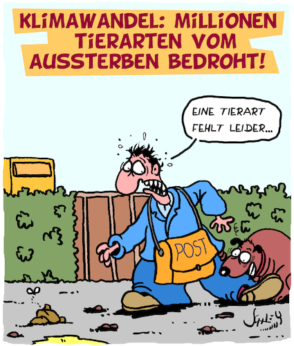 Cartoon: Aussterbende Tiere (medium) by Karsten Schley tagged klimawandel,tierarten,umweltzerstörung,mensch,post,briefzusteller,politik,natur,hunde,gesellschaft,klimawandel,tierarten,umweltzerstörung,mensch,post,briefzusteller,politik,natur,hunde,gesellschaft