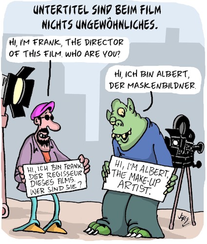 Cartoon: Beim Film (medium) by Karsten Schley tagged filme,filmproduktionen,untertitel,medien,monster,spezialeffekte,masken,kino,tv,gesellschaft,filme,filmproduktionen,untertitel,medien,monster,spezialeffekte,masken,kino,tv,gesellschaft