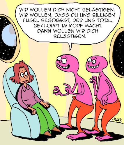 Cartoon: Bekloppt (medium) by Karsten Schley tagged aliens,scifi,weltraum,internet,schnaps,frauen,männer,belästigung,medien,ufos,filme,literatur,comics,gesellschaft,aliens,scifi,weltraum,internet,schnaps,frauen,männer,belästigung,medien,ufos,filme,literatur,comics,gesellschaft