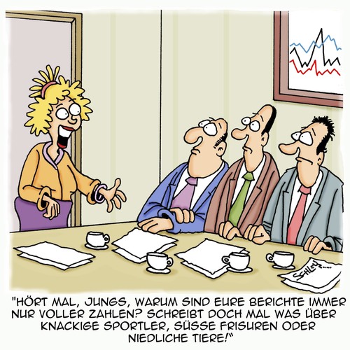 Cartoon: Berichte (medium) by Karsten Schley tagged business,jobs,vorgesetzte,arbeitgeber,arbeitnehmer,arbeit,wirtschaft,quotenfrauen,business,jobs,vorgesetzte,arbeitgeber,arbeitnehmer,arbeit,wirtschaft,quotenfrauen