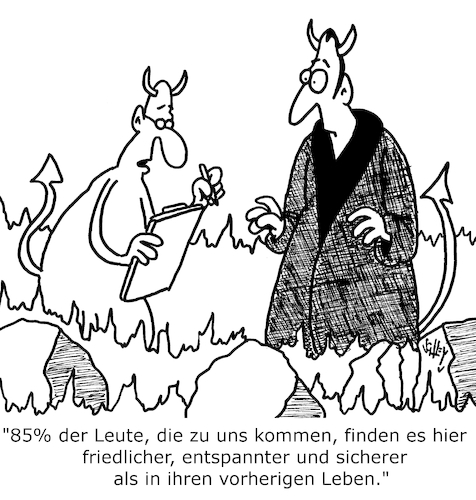 Cartoon: Besser als vorher (medium) by Karsten Schley tagged teufel,hölle,leben,tod,sicherheit,frieden,religion,politik,gesellschaft,teufel,hölle,leben,tod,sicherheit,frieden,religion,politik,gesellschaft