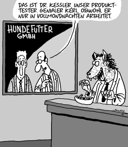 Cartoon: Bester Tester (medium) by Karsten Schley tagged tiere,hunde,hundefutter,wölfe,werwölfe,wirtschaft,horror,filme,comics,literatur,gesellschaft,tiere,hunde,hundefutter,wölfe,werwölfe,wirtschaft,horror,filme,comics,literatur,gesellschaft