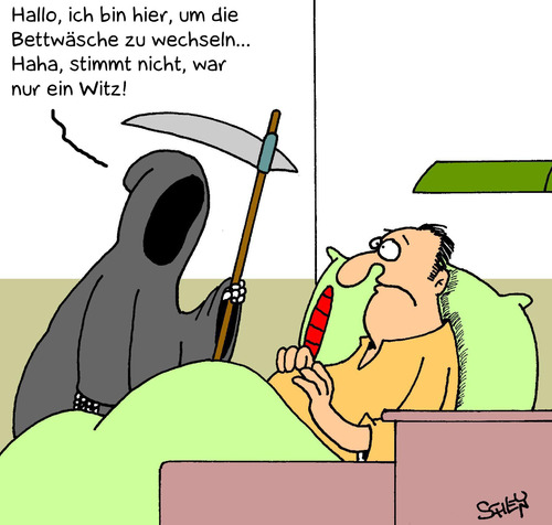 Cartoon: Bettwäsche (medium) by Karsten Schley tagged gesundheit,krankheit,krankenhaus,tod,gesellschaft,gesundheit,krankheit,krankenhaus,tod,gesellschaft,sterben,existenz,krank