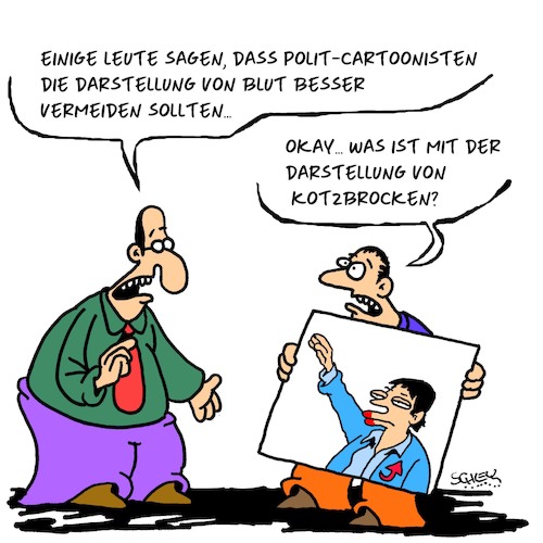 Cartoon: Blut!!! (medium) by Karsten Schley tagged satire,cartoons,presse,medien,kritik,pressefreiheit,politik,deutschland,humor,gesellschaft,satire,cartoons,presse,medien,kritik,pressefreiheit,politik,deutschland,humor,gesellschaft