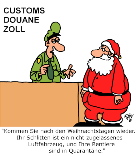 Cartoon: Bürokratie (medium) by Karsten Schley tagged weihnachten,zoll,vorschriften,bürokratie,tiere,einfuhr,import,religion,feiertage,christentum,weihnachten,zoll,vorschriften,bürokratie,tiere,einfuhr,import,religion,feiertage,christentum