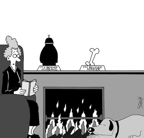Cartoon: By the fireside (medium) by Karsten Schley tagged marriage,dogs,home,relations