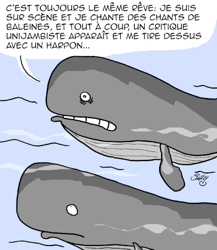 Cartoon: Cauchemar (medium) by Karsten Schley tagged baleines,nature,art,litterature,critiques,reves,baleines,nature,art,litterature,critiques,reves