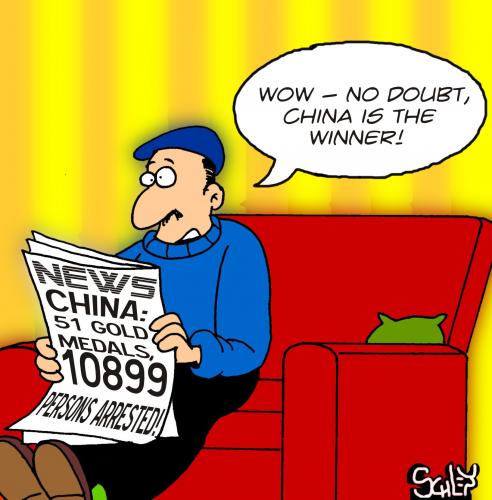 Cartoon: Chines Gold Medals (medium) by Karsten Schley tagged olympics,politics,human,rights,sports