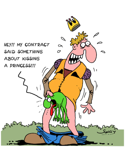 Cartoon: Contract (medium) by Karsten Schley tagged contracts,entertainment,actors,literature,fairy,tales,tv,films,professions,frogs,princes,myths,legends,contracts,entertainment,actors,literature,fairy,tales,tv,films,professions,frogs,princes,myths,legends