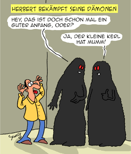 Cartoon: Dämonen (medium) by Karsten Schley tagged dämonen,mut,persönlichkeit,psychologie,leben,widerstand,mentalität,kampfgeist,dämonen,mut,persönlichkeit,psychologie,leben,widerstand,mentalität,kampfgeist