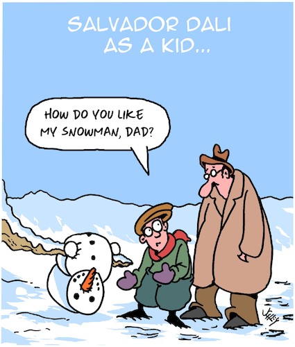 Cartoon: Dalis Snowman (medium) by Karsten Schley tagged art,artists,dali,surrealism,kids,childhood,parents,winter,snowmen,temperatures,professions,art,artists,dali,surrealism,kids,childhood,parents,winter,snowmen,temperatures,professions