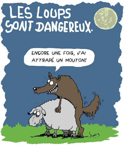 Cartoon: Dangereux!! (medium) by Karsten Schley tagged mouton,loups,betes,environnement,elevage,sexe,politique,mouton,loups,betes,environnement,elevage,sexe,politique