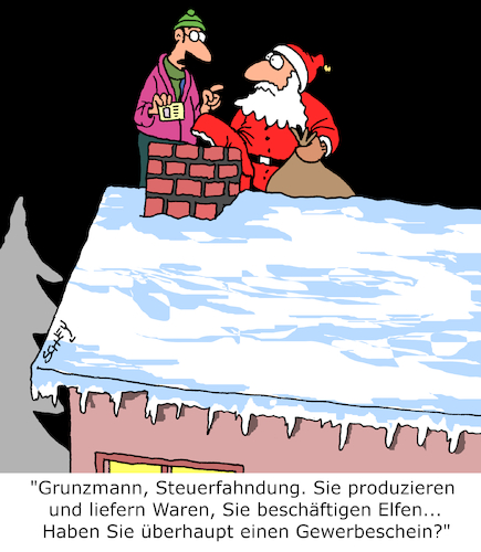 Cartoon: Das älteste Gewerbe (medium) by Karsten Schley tagged weihnachten,steuern,steuerfahndung,geschenke,elfen,religion,christentum,feiertage,weihnachten,steuern,steuerfahndung,geschenke,elfen,religion,christentum,feiertage