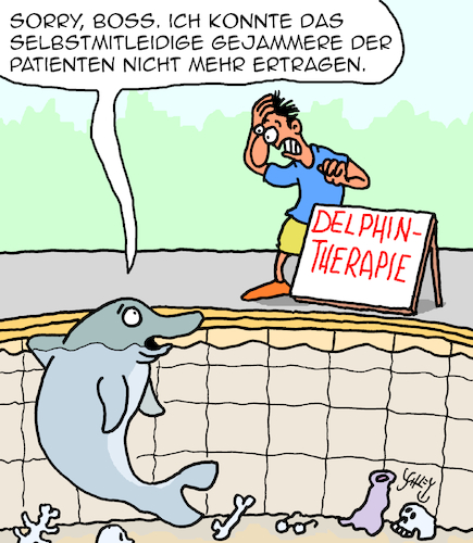 Cartoon: Delphin-Therapie (medium) by Karsten Schley tagged delphine,therapien,gesundheit,psychologie,psychiatrie,selbstmitleid,tiere,medizin,ärzte,patienten,gesellschaft,delphine,therapien,gesundheit,psychologie,psychiatrie,selbstmitleid,tiere,medizin,ärzte,patienten,gesellschaft