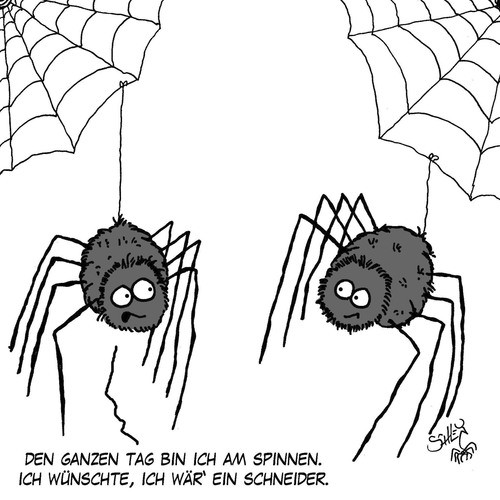 Cartoon: Den ganzen Tag... (medium) by Karsten Schley tagged insekten,tiere,spinnen,arbeit,spinner,spinnerei,jobs,arbeitszufriedenheit,deutschland,gesellschaft,insekten,tiere,spinnen,arbeit,spinner,spinnerei,jobs,arbeitszufriedenheit,deutschland,gesellschaft