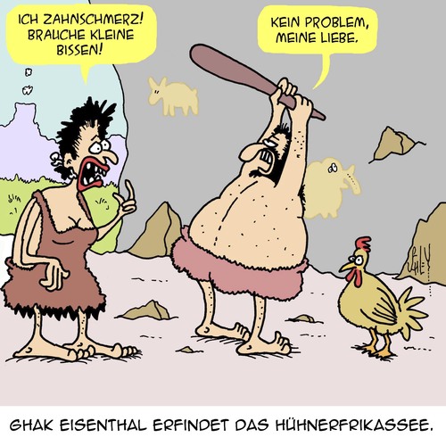 Cartoon: Der erste Super-Koch (medium) by Karsten Schley tagged geschichte,prähistorisches,ernährung,essen,gesundheit,kochen,erfindungen,ehe,liebe,männer,frauen,tiere,hühner,vorzeit,geschichte,prähistorisches,ernährung,essen,gesundheit,kochen,erfindungen,ehe,liebe,männer,frauen,tiere,hühner,vorzeit