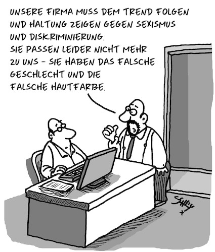 Cartoon: Der neueste Trend (medium) by Karsten Schley tagged trends,mode,politik,sexismus,diskriminierung,männer,frauen,ethik,ethnik,büro,karriere,gesellschaft,trends,mode,politik,sexismus,diskriminierung,männer,frauen,ethik,ethnik,büro,karriere,gesellschaft