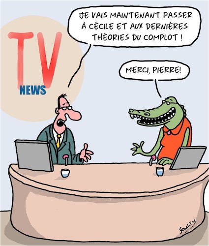 Cartoon: Dernieres nouvelles (medium) by Karsten Schley tagged tele,nouvelles,complots,politique,social,media,facebook,societe,tele,nouvelles,complots,politique,social,media,facebook,societe