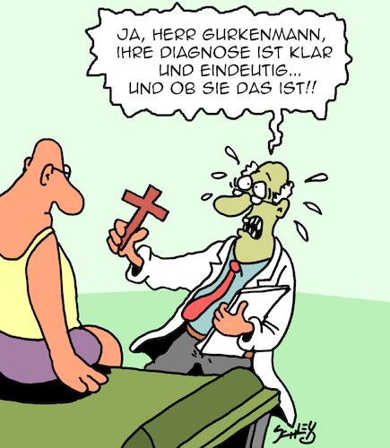 Cartoon: Diagnose (medium) by Karsten Schley tagged ärzte,patienten,krankheiten,ansteckung,gesundheit,panik,angst,medizin,krankenhäuser,ärzte,patienten,krankheiten,ansteckung,gesundheit,panik,angst,medizin,krankenhäuser