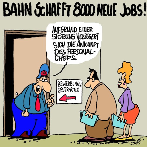 Cartoon: Die Bahn kommt... wann? (medium) by Karsten Schley tagged bahn,jobs,pünktlichkeit,verspätungen,technik,pannen,transport,önv,pendler,arbeit,wirtschaft,deutschland,gesellschaft,bahn,jobs,pünktlichkeit,verspätungen,technik,pannen,transport,önv,pendler,arbeit,wirtschaft,deutschland,gesellschaft