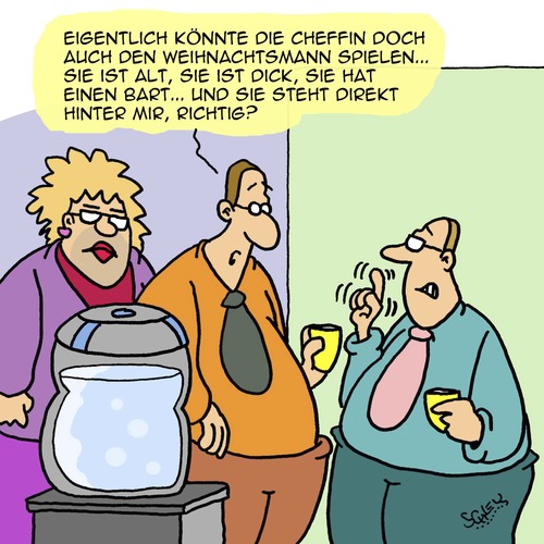 Cartoon: Die Cheffin (medium) by Karsten Schley tagged weihnachten,religion,feiertage,gesellschaft,weihnachtsmann,arbeitgeber,arbeitnehmer,business,vorgesetzte,karriere,büro,weihnachten,religion,feiertage,gesellschaft,weihnachtsmann,arbeitgeber,arbeitnehmer,business,vorgesetzte,karriere,büro