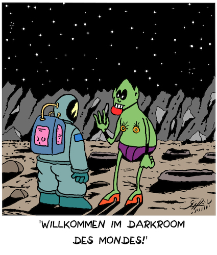 Cartoon: Die dunkle Seite (medium) by Karsten Schley tagged mond,raumfahrt,technik,aliens,darkrooms,science,fiction,wissenschaft,forschung,mond,raumfahrt,technik,aliens,sex,darkrooms,science,fiction,wissenschaft,forschung