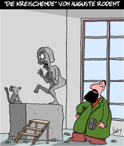 Cartoon: Die Kreischende (medium) by Karsten Schley tagged kunst,skulpturen,bildhauer,rodin,frankreich,museen,kultur,kunst,skulpturen,bildhauer,rodin,frankreich,museen,kultur