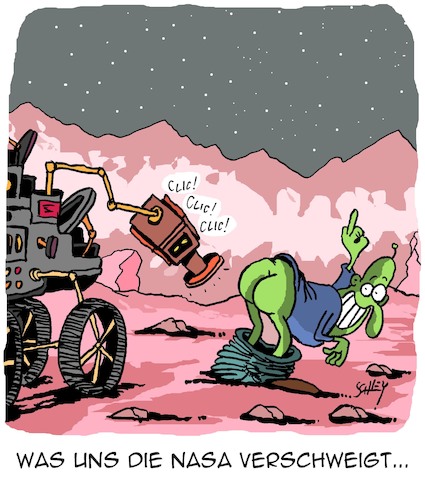 Cartoon: Die NASA schweigt!!! (medium) by Karsten Schley tagged nasa,raumfahrt,perseverance,ausserirdische,mars,forschung,wissenschaft,leben,gesellschaft,nasa,raumfahrt,perseverance,ausserirdische,mars,forschung,wissenschaft,leben,gesellschaft