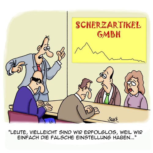 Cartoon: Die richtige Einstellung (medium) by Karsten Schley tagged arbeit,jobs,umsatz,launen,psychologie,verkaufen,wirtschaft,business,erfolg,einstellung,jobs,arbeit,einstellung,erfolg,business,wirtschaft,verkaufen,psychologie,launen,umsatz