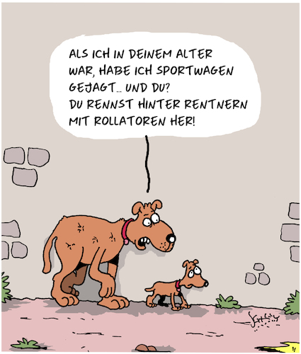 Cartoon: Diese Jugend... (medium) by Karsten Schley tagged jugend,alter,rentner,familien,aktivitäten,generationsunterschied,gesellschaft,tiere,hunde,jugend,alter,rentner,familien,aktivitäten,generationsunterschied,gesellschaft,tiere,hunde