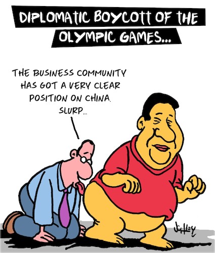 Cartoon: Diplomatic Boycott (medium) by Karsten Schley tagged china,olympic,games,politics,sport,diplomacy,boycott,business,profits,economy,xi,credibility,society,usa,europe,china,olympic,games,politics,sport,diplomacy,boycott,business,profits,economy,xi,credibility,society,usa,europe