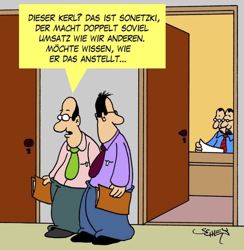 Cartoon: Doppelt (medium) by Karsten Schley tagged umsatz,verkaufen,verkäufer,business,wirtschaft,gewinn,geld,umsatz,verkaufen,verkäufer,business,wirtschaft,gewinn,geld
