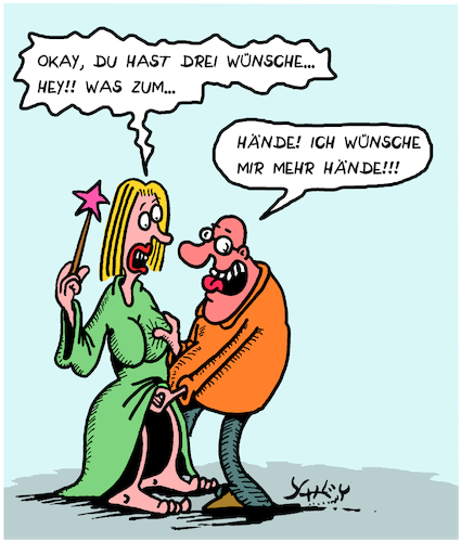 Cartoon: Drei Wünsche (medium) by Karsten Schley tagged wunschdenken,märchen,männer,frauen,sozialverhalten,sexismus,feen,literatur,filme,medien,gesellschaft,wunschdenken,märchen,männer,frauen,sozialverhalten,sexismus,feen,literatur,filme,medien,gesellschaft