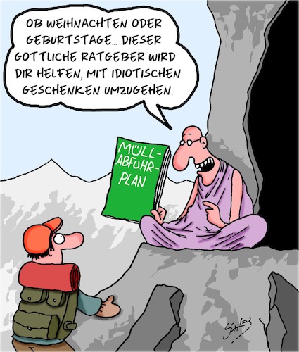 Cartoon: Ein weiser Mann (medium) by Karsten Schley tagged weisheit,geschenke,weihnachten,geburtstage,umwelt,müll,gesellschaft,ratschläge,gott,weisheit,geschenke,weihnachten,geburtstage,umwelt,müll,gesellschaft,ratschläge,gott