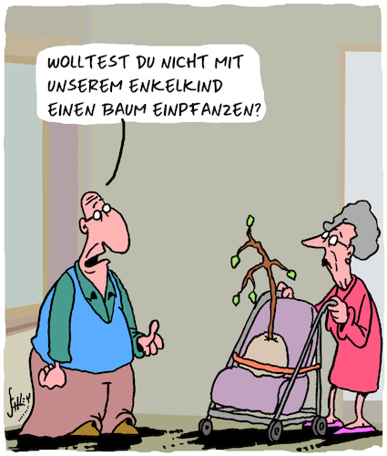 Cartoon: Enkel (medium) by Karsten Schley tagged alter,familie,enkelkinder,bäume,beziehungen,soziales,gesellschaft,alter,familie,enkelkinder,bäume,beziehungen,soziales,gesellschaft