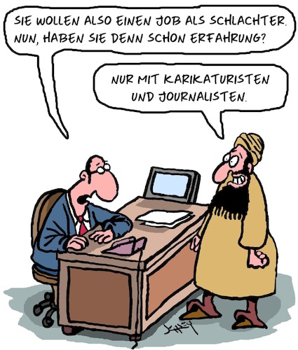 Cartoon: Erfahrungen (medium) by Karsten Schley tagged terrorismus,islam,religion,medien,pressefreiheit,karikaturen,journalismus,frankreich,extremismus,demokratie,politik,terrorismus,islam,religion,medien,pressefreiheit,karikaturen,journalismus,frankreich,extremismus,demokratie,politik