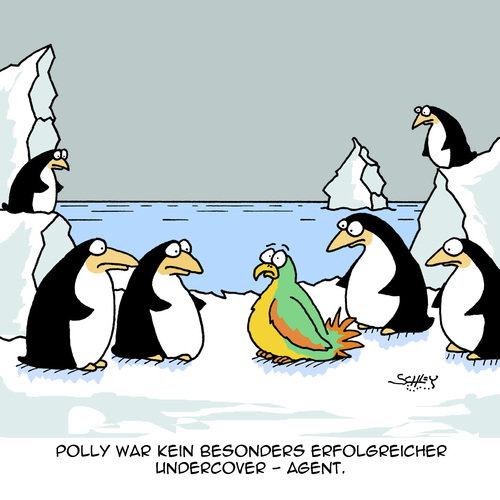 Cartoon: Erfolg!! (medium) by Karsten Schley tagged klima,verbrechen,ermittlungen,undercoveragenten,polizei,papageien,eis,pinguine,natur,tiere,tiere,natur,pinguine,eis,papageien,polizei,undercoveragenten,ermittlungen,verbrechen,klima