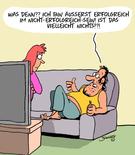 Cartoon: Erfolg (medium) by Karsten Schley tagged männer,frauen,liebe,beziehungen,ehe,erfolg,arbeit,faulheit,gesellschaft,männer,frauen,liebe,beziehungen,ehe,erfolg,arbeit,faulheit,gesellschaft