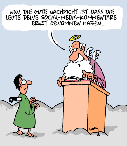 Cartoon: Ernst genommen (medium) by Karsten Schley tagged social,media,kommentar,religion,internet,facebook,empörungskultur,technik,politik,gesellschaft,social,media,kommentar,religion,internet,facebook,empörungskultur,technik,politik,gesellschaft