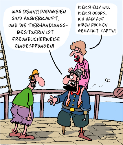 Cartoon: Ersatz (medium) by Karsten Schley tagged kundenservice,tierhändler,haustiere,papageien,piraten,seefahrt,business,kundenservice,tierhändler,haustiere,papageien,piraten,seefahrt,business