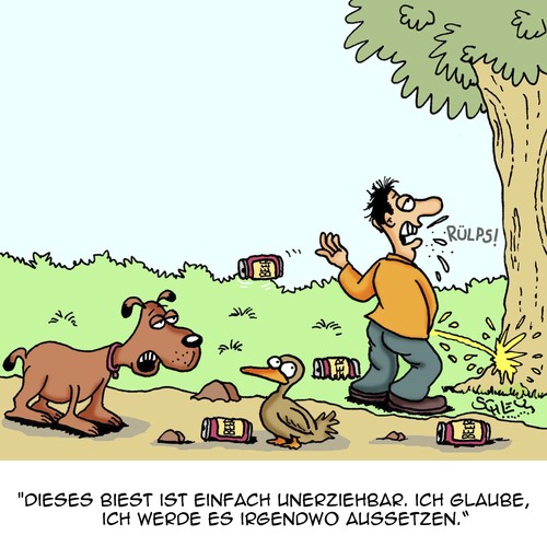 Cartoon: Erziehung (medium) by Karsten Schley tagged tiere,menschen,hunde,haustiere,training,benehmen,manieren,verhalten,soziales,umwelt,trinken,alkohol,tiere,menschen,hunde,haustiere,training,benehmen,manieren,verhalten,soziales,umwelt,trinken,alkohol