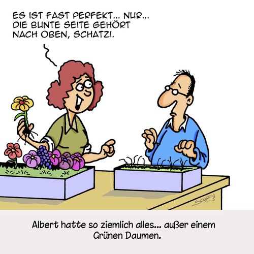 Cartoon: Es grünt so grün (medium) by Karsten Schley tagged fühling,familien,natur,pflanzen,männer,ehe,beziehungen,talent,fühling,familien,natur,pflanzen,männer,ehe,beziehungen,talent